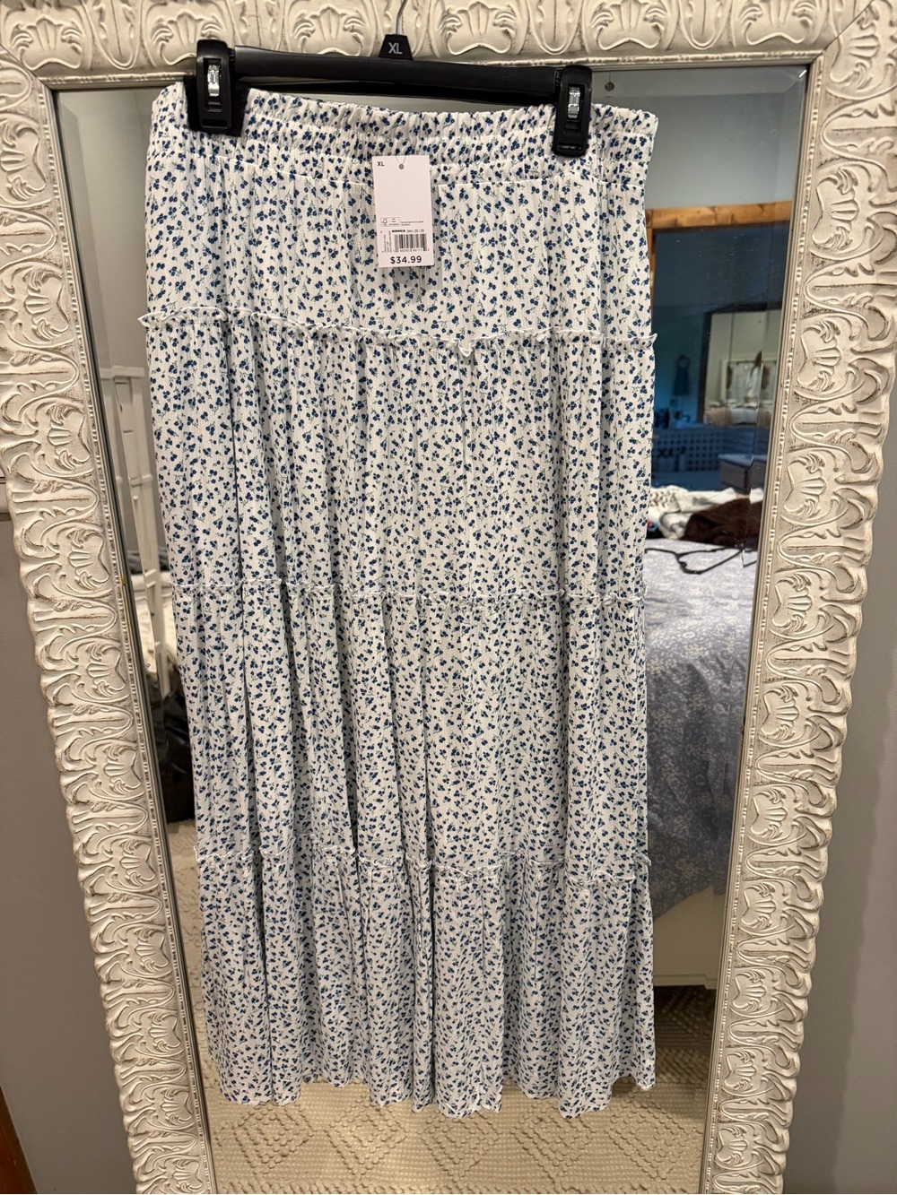 Kohl's White Maxi Skirt with Blue Floral Print